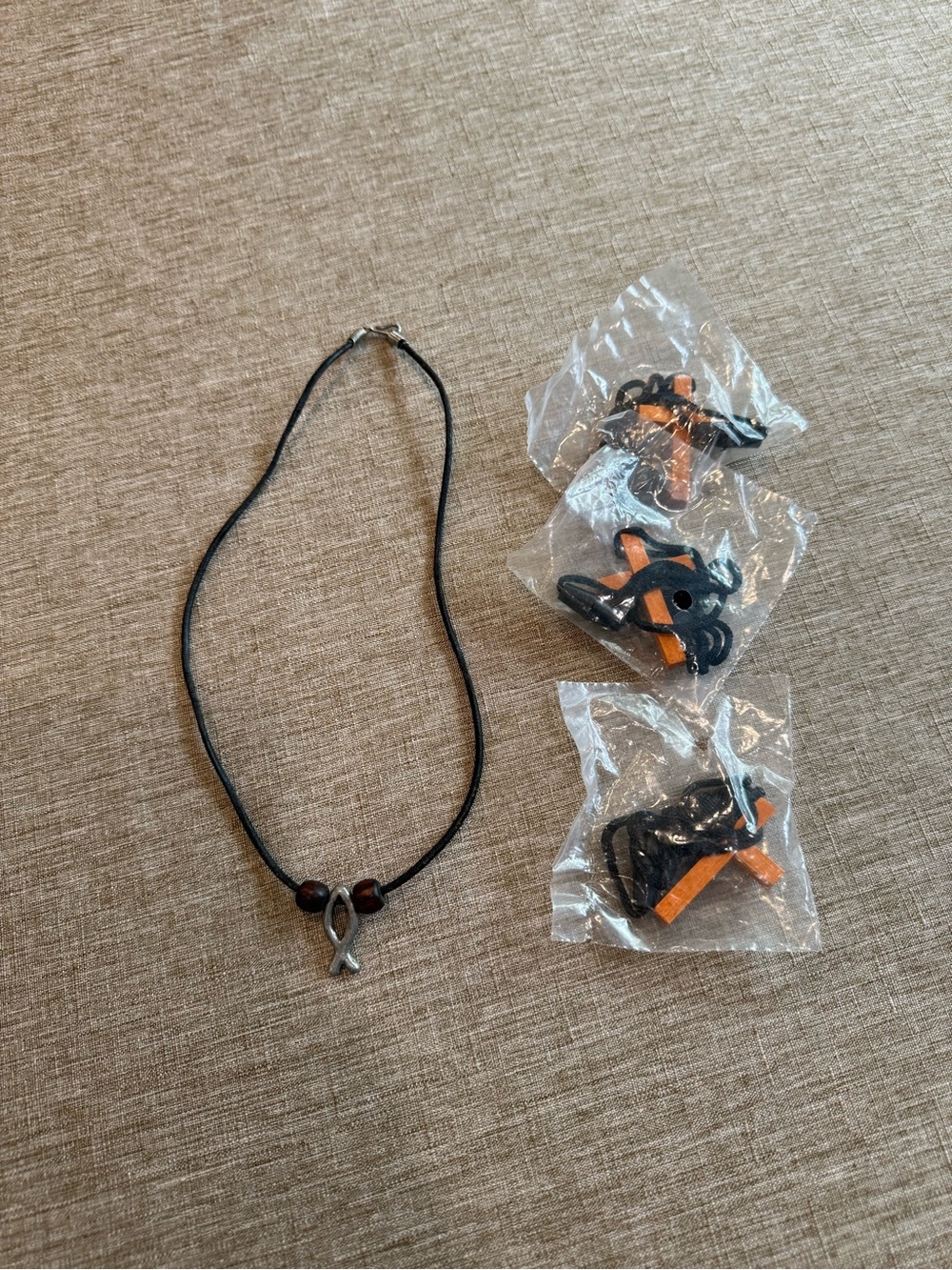 Ichthys /Jesus Fish on Black Cord with Bonus Wooden Cross Neckalces